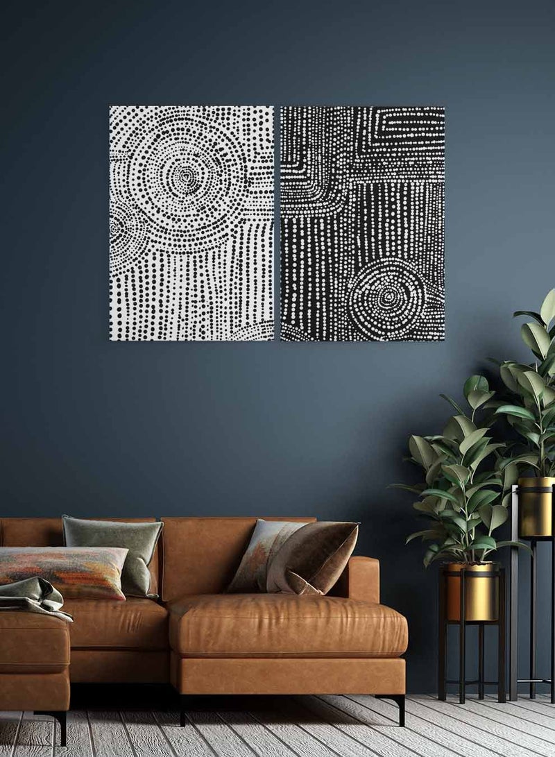 لوحة طقم من لوحتين كانفاس على إطار خشبي، تصميم نقاط دائرية، للمنزل، غرفة المعيشة، المكتب، الديكور - Image 2