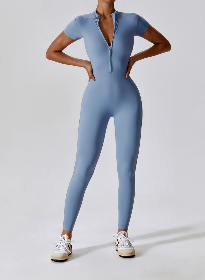 KAWN.YOGA Womens Short Sleeves High-Neck Jumpsuit - Image 1