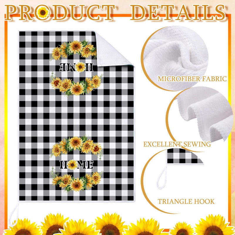 Bencailor 4 Pcs Sunflower Kitchen Towels Flower Hand Dish Towels Black and White Grid Floral Fast Drying Decor Housewarming Gift for Spring Home Summer Holiday Party Cooking Kitchen Bathroom - Image 3