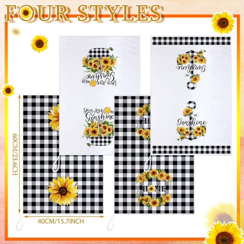 Bencailor 4 Pcs Sunflower Kitchen Towels Flower Hand Dish Towels Black and White Grid Floral Fast Drying Decor Housewarming Gift for Spring Home Summer Holiday Party Cooking Kitchen Bathroom - Image 5