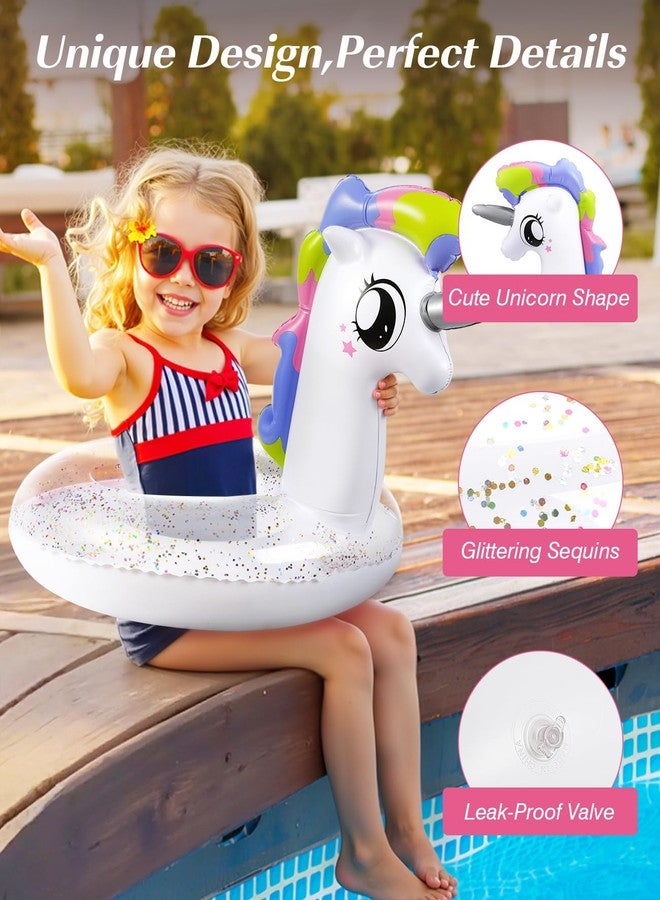 HeySplash Inflatable Pool Float, 21.6 Inch Toddler Pool Float, Unicorn Pool Toys with Sparkling Sequins, Swimming Ring for Swimming Pool, Summer Beach, Lake, Party Decor, White - Image 3