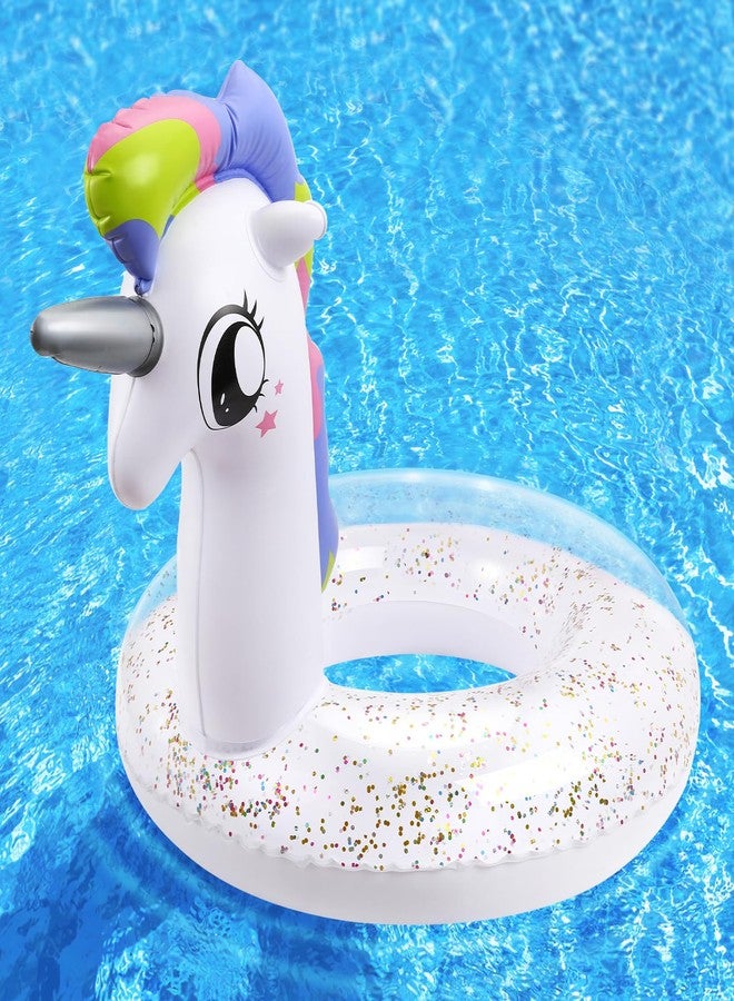 HeySplash Inflatable Pool Float, 21.6 Inch Toddler Pool Float, Unicorn Pool Toys with Sparkling Sequins, Swimming Ring for Swimming Pool, Summer Beach, Lake, Party Decor, White - Image 1