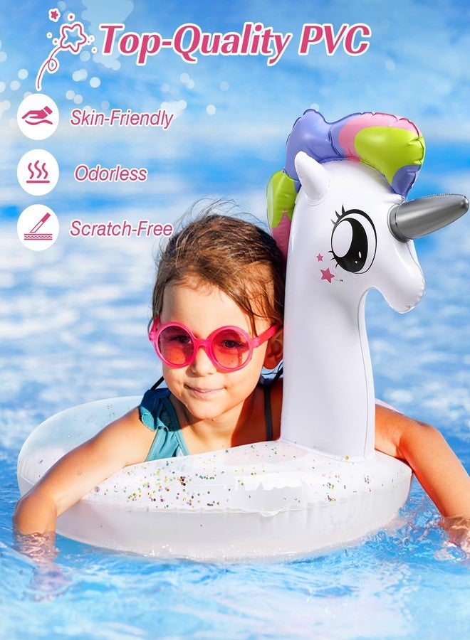 HeySplash Inflatable Pool Float, 21.6 Inch Toddler Pool Float, Unicorn Pool Toys with Sparkling Sequins, Swimming Ring for Swimming Pool, Summer Beach, Lake, Party Decor, White - Image 2