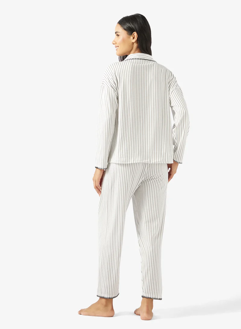 Ginger Stripe Button Up Shirt & Pyjama Set