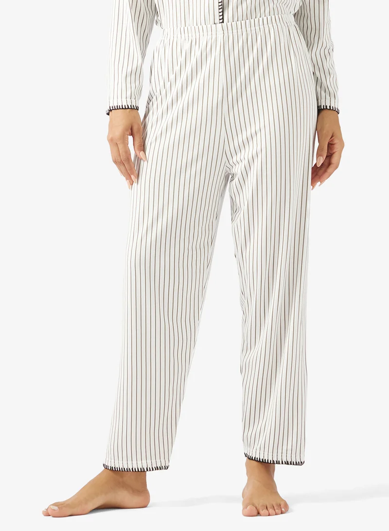 جينجر طقم قميص بيجامة بأزرار مخططة