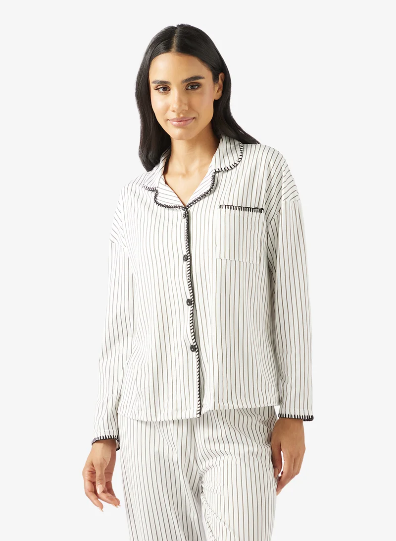 جينجر طقم قميص بيجامة بأزرار مخططة