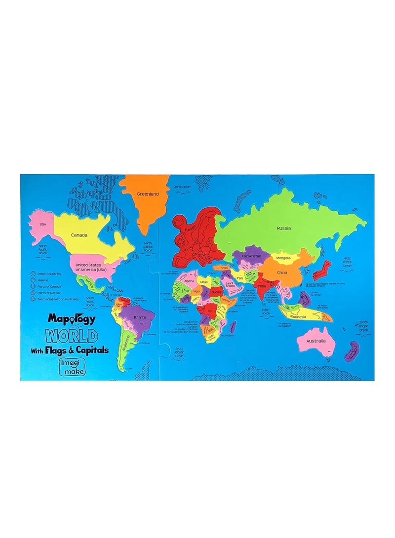 لعبة بازل خريطة العالم من Mapology (مع أعلام الدول وعواصمها) للأطفال بعمر 5 سنوات فما فوق | أحجيات تركيب على شكل خرائط الدول | ألعاب تعليمية وتثقيفية في الجغرافيا للأولاد والبنات | - Image 1