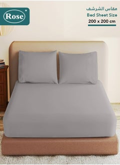 Rose Rose Luxurious Plain Fitted Sheet with Deep Pockets and Pillow Cases, Bed Sheet 3-Pieces Set, Soft & Cozy Microfiber Breathable and Cooling, King Size 200x200+38 cm, Light Grey  - Image 1