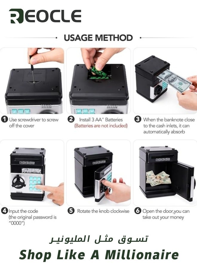 REOCLE Mini ATM Savings Piggy Banks Toys for Real Money Save Electronic ATM Machine Coin Bank Money Saver Digital Password Cash Safe Box Gifts for for Kids Girls Boys Adults - Image 3