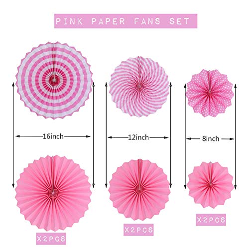 HK balloons Hanging Red Paper Fans Decoration Set for Wedding Birthday Anniversary Baby Shower Festive Decorations New Year Round Events Accessories Set of 6 (Pink) - Image 2