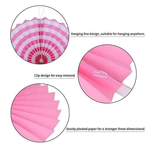 HK balloons Hanging Red Paper Fans Decoration Set for Wedding Birthday Anniversary Baby Shower Festive Decorations New Year Round Events Accessories Set of 6 (Pink) - Image 3
