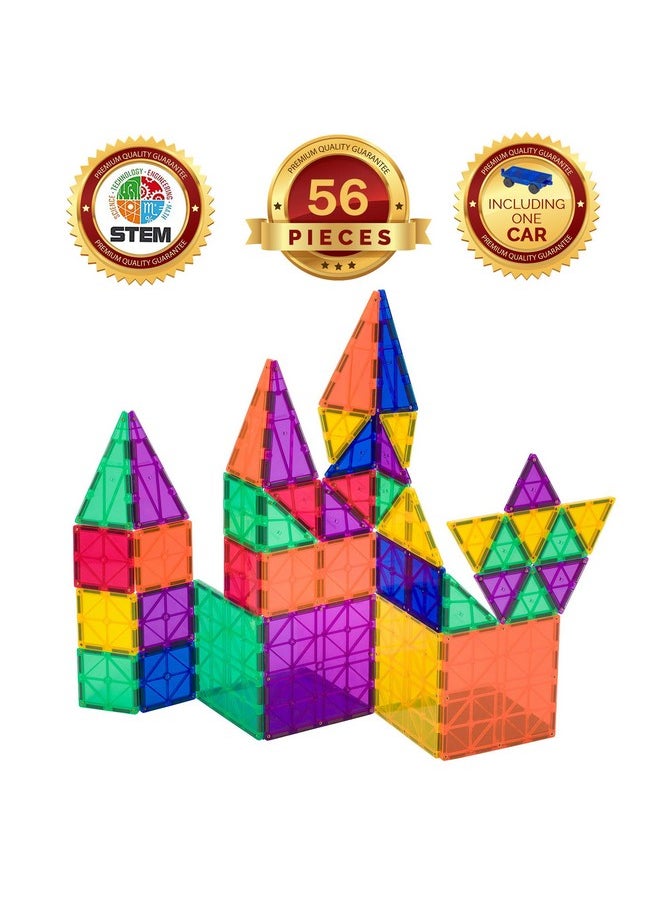Playmags Playmags Magnetic Tiles Building Set 56 Pcs Set with Car - Super Durable Magnet Blocks, STEM Development Kids Building Toys for Boys Girls & Toddlers  - Image 4