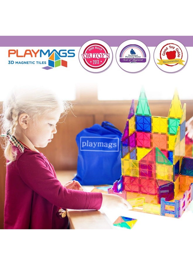 Playmags Playmags Magnetic Tiles Building Set 56 Pcs Set with Car - Super Durable Magnet Blocks, STEM Development Kids Building Toys for Boys Girls & Toddlers  - Image 5