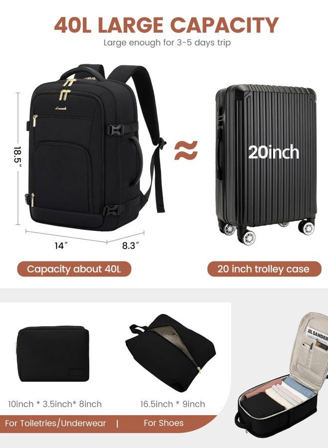 Lovevook Travel Backpack for Women & Men, Dark Purple-beige-black, 40L-17.3 Inch-3Pcs, Travel Backpacks - Image 3