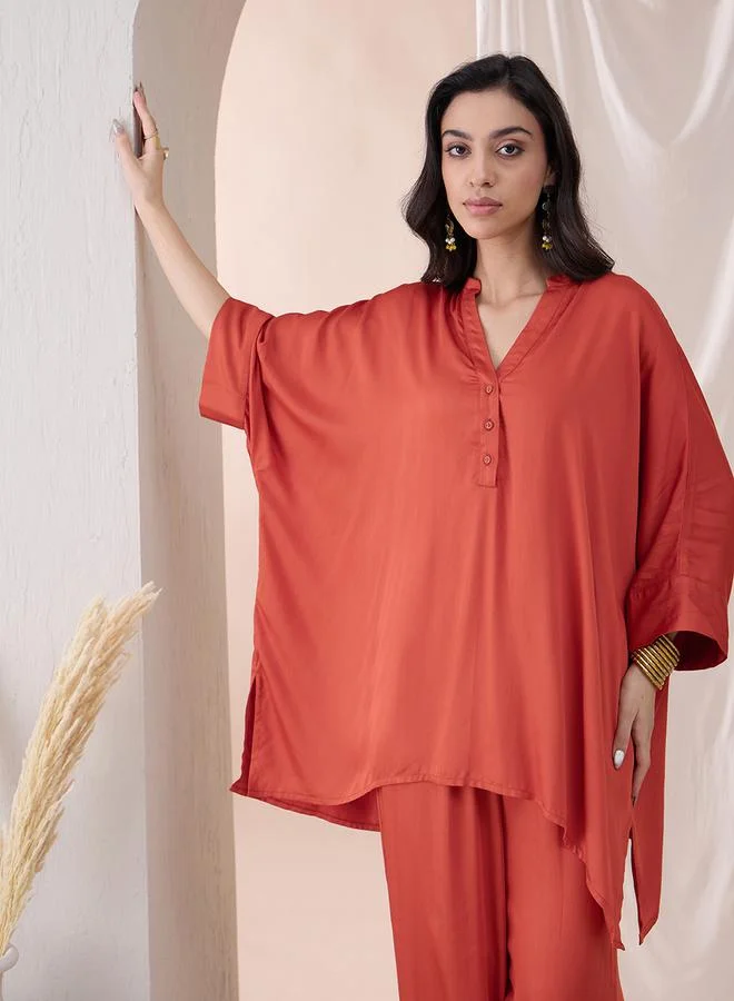Femmella Femmella Oversized High Low Tunic with Straight Pant Co-Ords