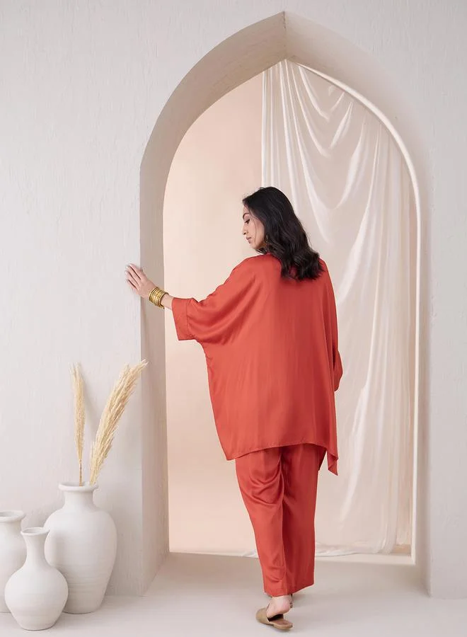 Femmella Femmella Oversized High Low Tunic with Straight Pant Co-Ords