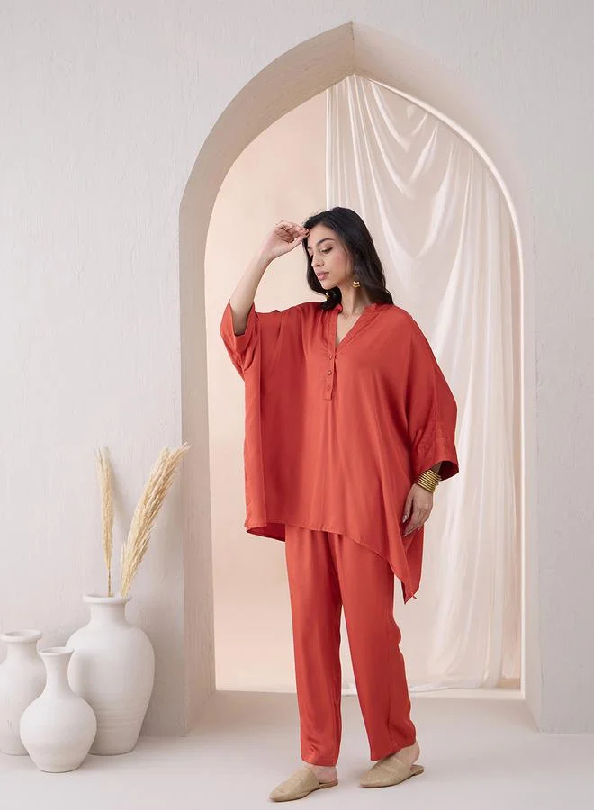 Femmella Femmella Oversized High Low Tunic with Straight Pant Co-Ords
