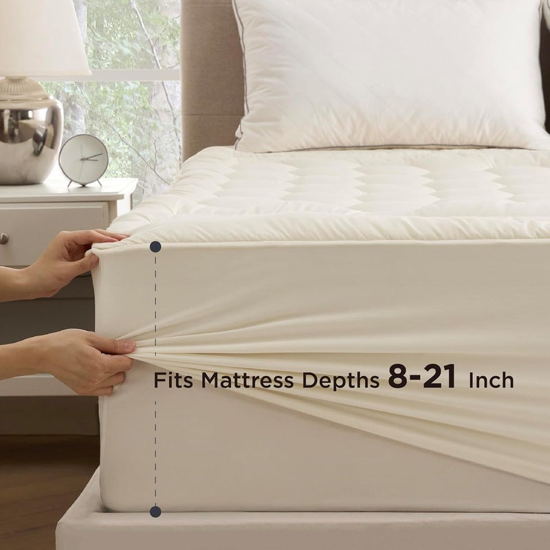 Bedsure Beige Full Size Mattress Pad - Quilted Fitted Mattress Topper Protector with 8-21 Inches Deep Pocket, Noiseless Breathable Bed Cover Padded, Machine Washable, Beige, 54x75 Inches - Image 2