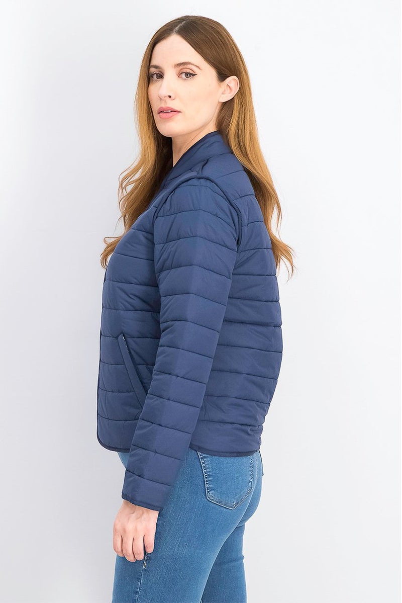 LACOSTE Women Quilted Puffer Jacket, Navy Blue - Image 3