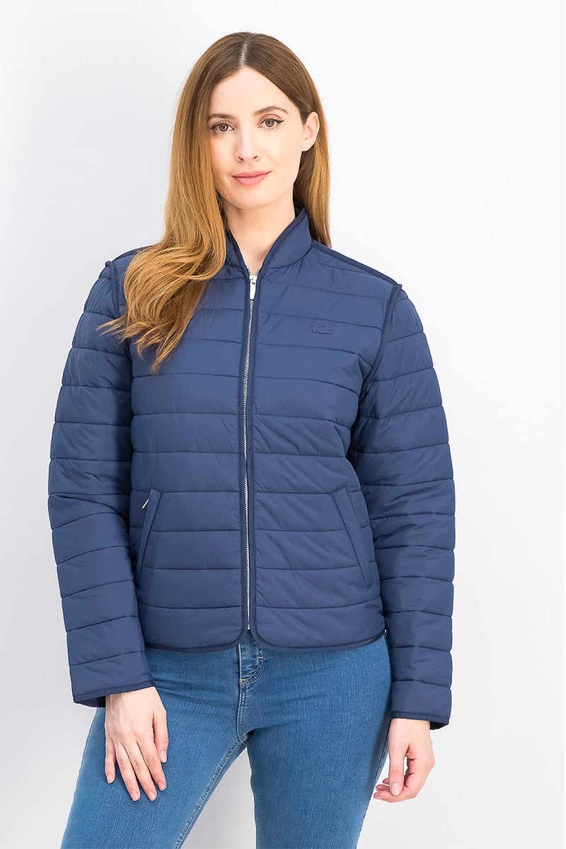 LACOSTE Women Quilted Puffer Jacket, Navy Blue - Image 1
