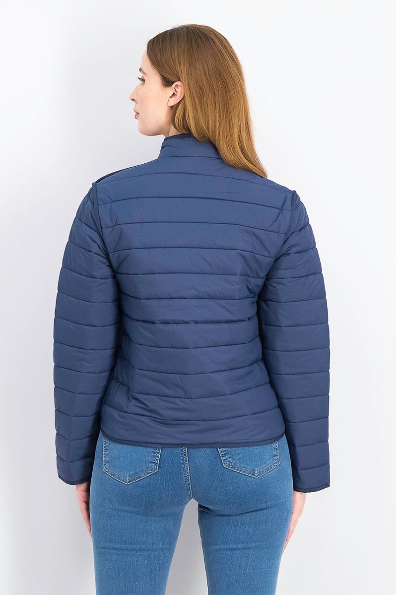 LACOSTE Women Quilted Puffer Jacket, Navy Blue - Image 4
