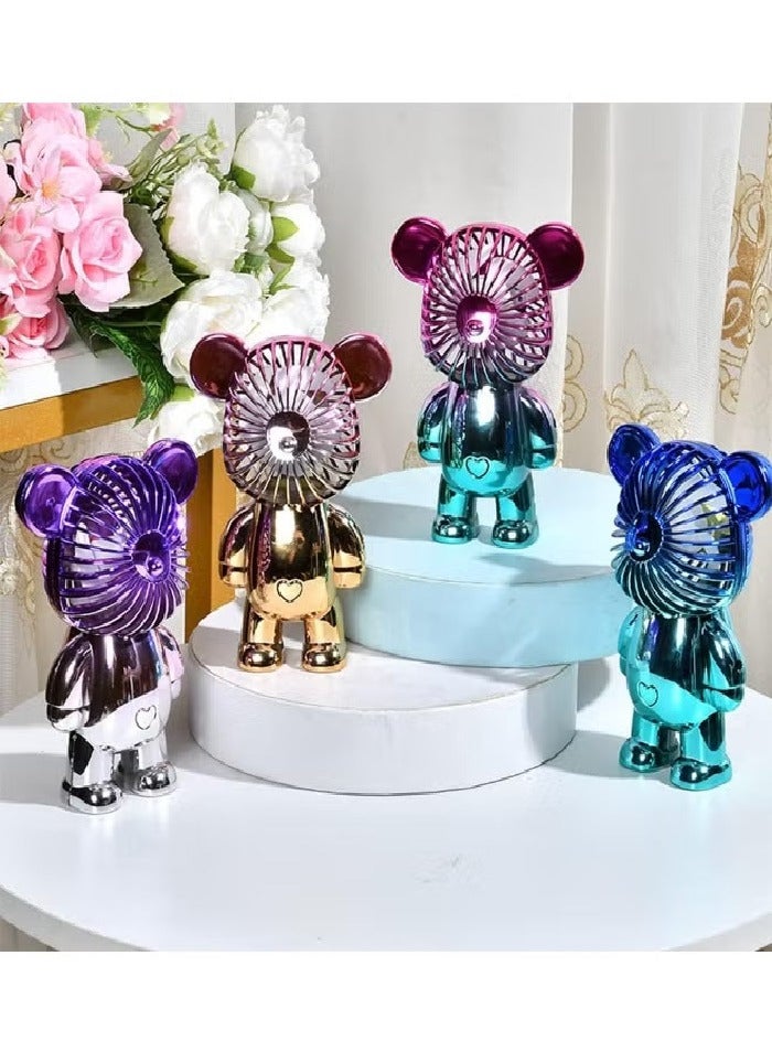 Mini Fan Mini Cute Bear Desk Fan – Portable USB Powered Fan with 3 Adjustable Speeds, Quiet Operation & Electroplated Design – Small Personal Cooling Fan for Office, Bedroom, Travel & Shopping - Image 1