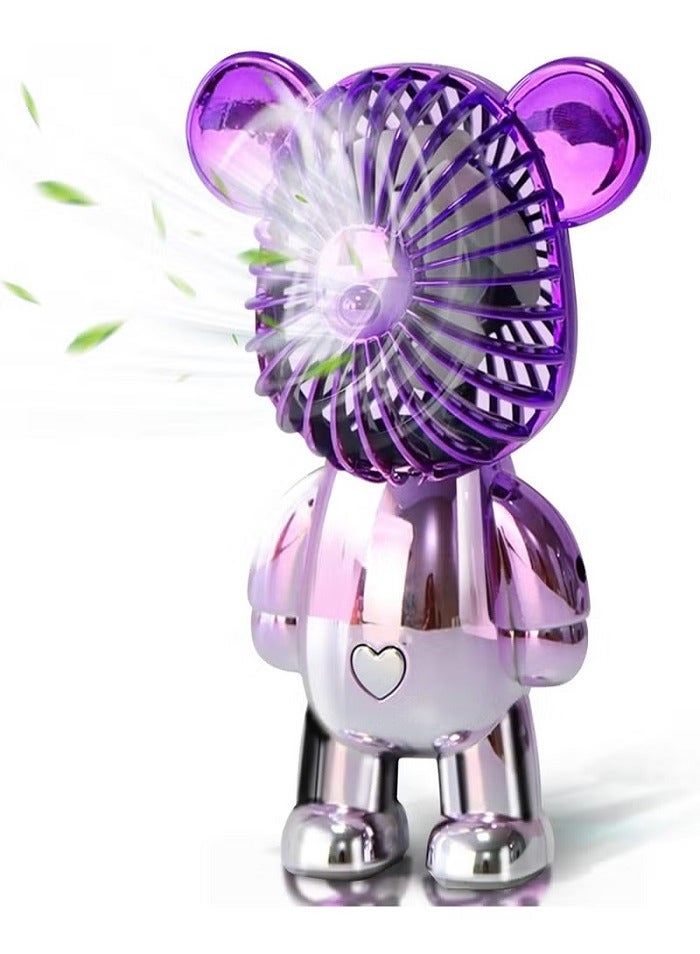 Mini Fan Mini Cute Bear Desk Fan – Portable USB Powered Fan with 3 Adjustable Speeds, Quiet Operation & Electroplated Design – Small Personal Cooling Fan for Office, Bedroom, Travel & Shopping - Image 2