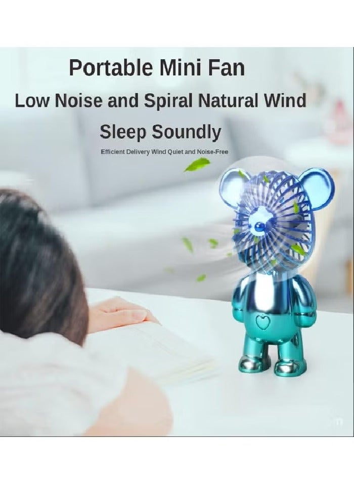 Mini Fan Mini Cute Bear Desk Fan – Portable USB Powered Fan with 3 Adjustable Speeds, Quiet Operation & Electroplated Design – Small Personal Cooling Fan for Office, Bedroom, Travel & Shopping - Image 4