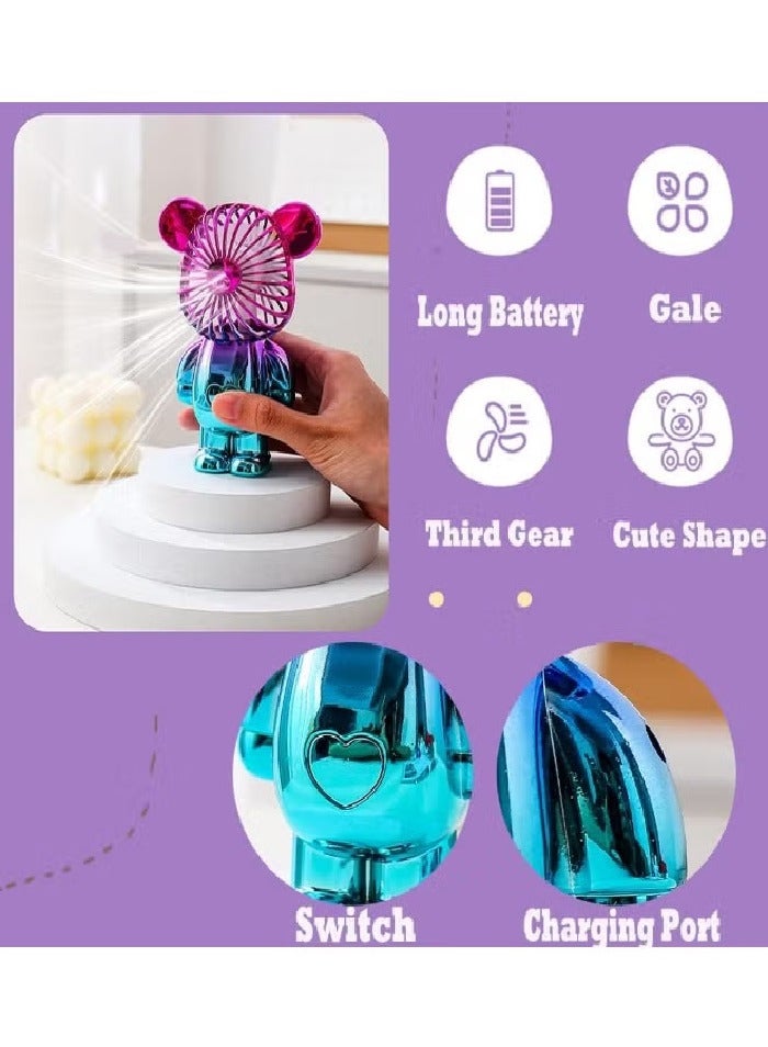 Mini Fan Mini Cute Bear Desk Fan – Portable USB Powered Fan with 3 Adjustable Speeds, Quiet Operation & Electroplated Design – Small Personal Cooling Fan for Office, Bedroom, Travel & Shopping - Image 3