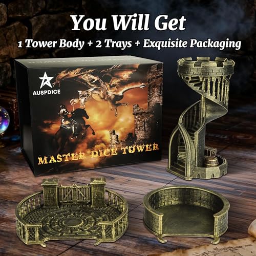 AUSPDICE DND Dice Tower Castle and Tray Retro Dice Rolling Tower for Dungeons and Dragons RPG Tabletop Games Brushed Brass Color - Image 5