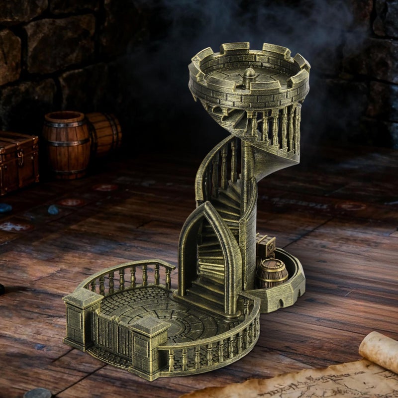 AUSPDICE DND Dice Tower Castle and Tray Retro Dice Rolling Tower for Dungeons and Dragons RPG Tabletop Games Brushed Brass Color - Image 3