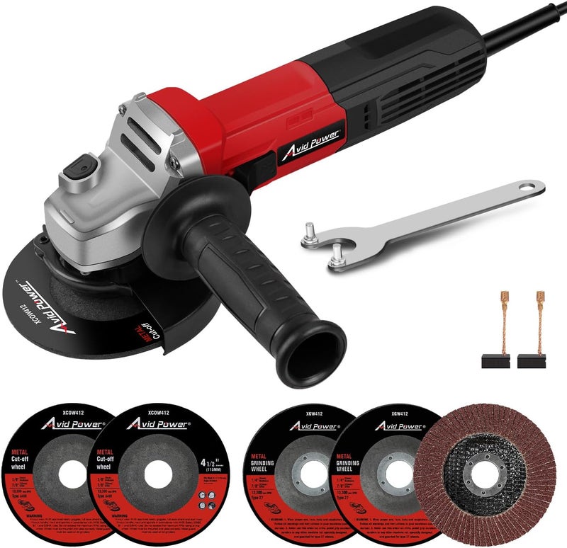 AVID POWER Angle Grinder 7.5-Amp 4-1/2 inch Electric Grinder Power Tools with Grinding Wheels, Cutting Wheels, Flap Disc and Auxiliary Handle for Cutting, Grinding, Polishing & Rust Removal - Dark Red - Image 1