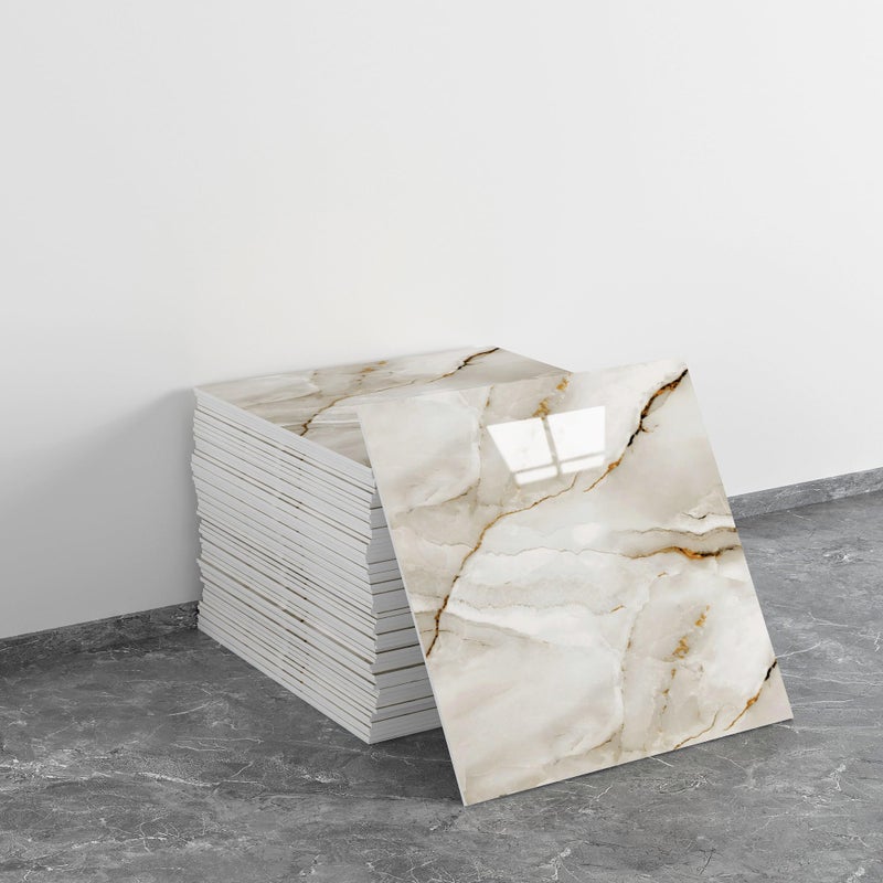 LVSHI 20pcs Marble Peel and Stick Waterproof PVC Shower Wall Panels Bathroom Backsplash Tile Stick on Wall for Bedoom, Kitchen 11.8"x11.8" (White with Gold crackles,19.4 Sq.Ft.) - Image 1