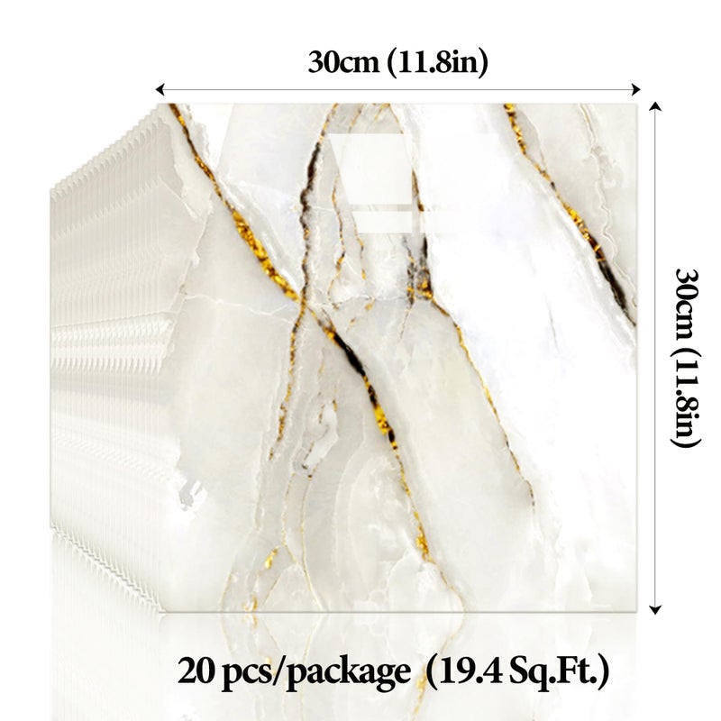 LVSHI 20pcs Marble Peel and Stick Waterproof PVC Shower Wall Panels Bathroom Backsplash Tile Stick on Wall for Bedoom, Kitchen 11.8"x11.8" (White with Gold crackles,19.4 Sq.Ft.) - Image 3