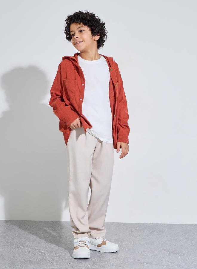 Styli Teen Boys Beige Solid Front Pleated Pants - Image 2
