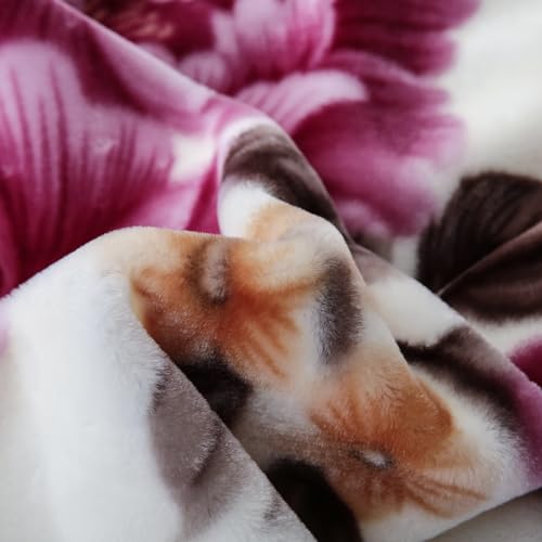JYK Korean Style Mink Fleece Blanket King Size 83'' x 91'', 5.7 Pounds - 2 Ply Reversible Silky Soft Plush Warm, Comfy Bed Blanket, Luxurious Blanket for All Seasons - Blue/Purple Peony - Image 5