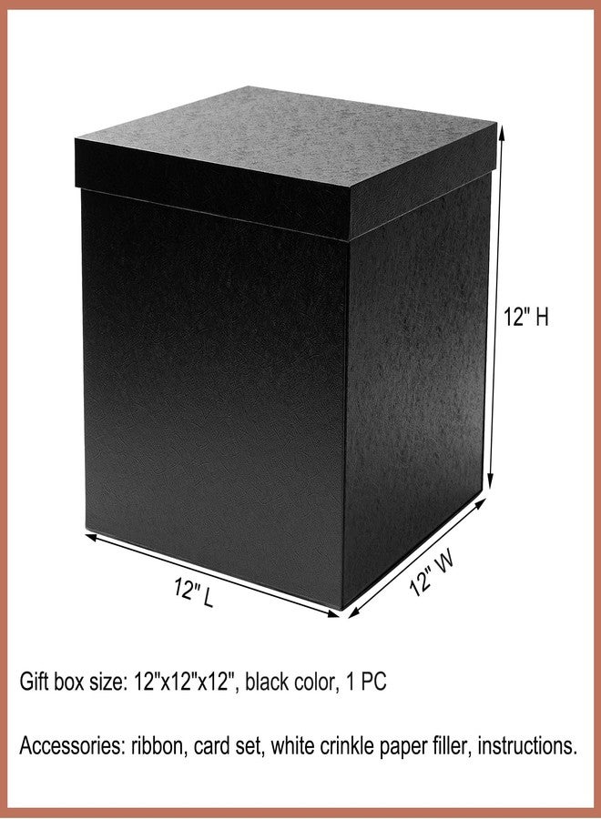Mefleet علبة هدايا كبيرة من ميفليت مع غطاء، مقاس 12×12×12 بوصة، مربعة سوداء عميقة وكبيرة جدًا، عبوة واحدة، مثالية لأعياد الميلاد، عيد الحب، عيد الأم - تحتوي على ورق مجعد، شريط، وبطاقة. - Image 2
