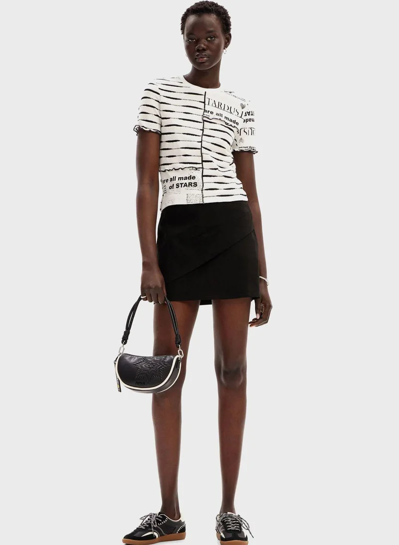 DESIGUAL Striped Patchwork Newspaper T-Shirt