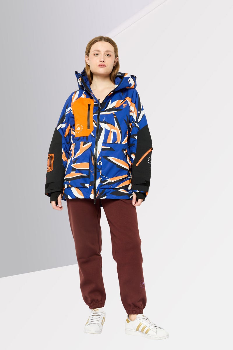 Adidas جاكيت رياضي نسائي بأكمام طويلة من أديداس بتصميم ستيلا مكارتني، خارجي، مزود بغطاء رأس، أزرق - Image 2