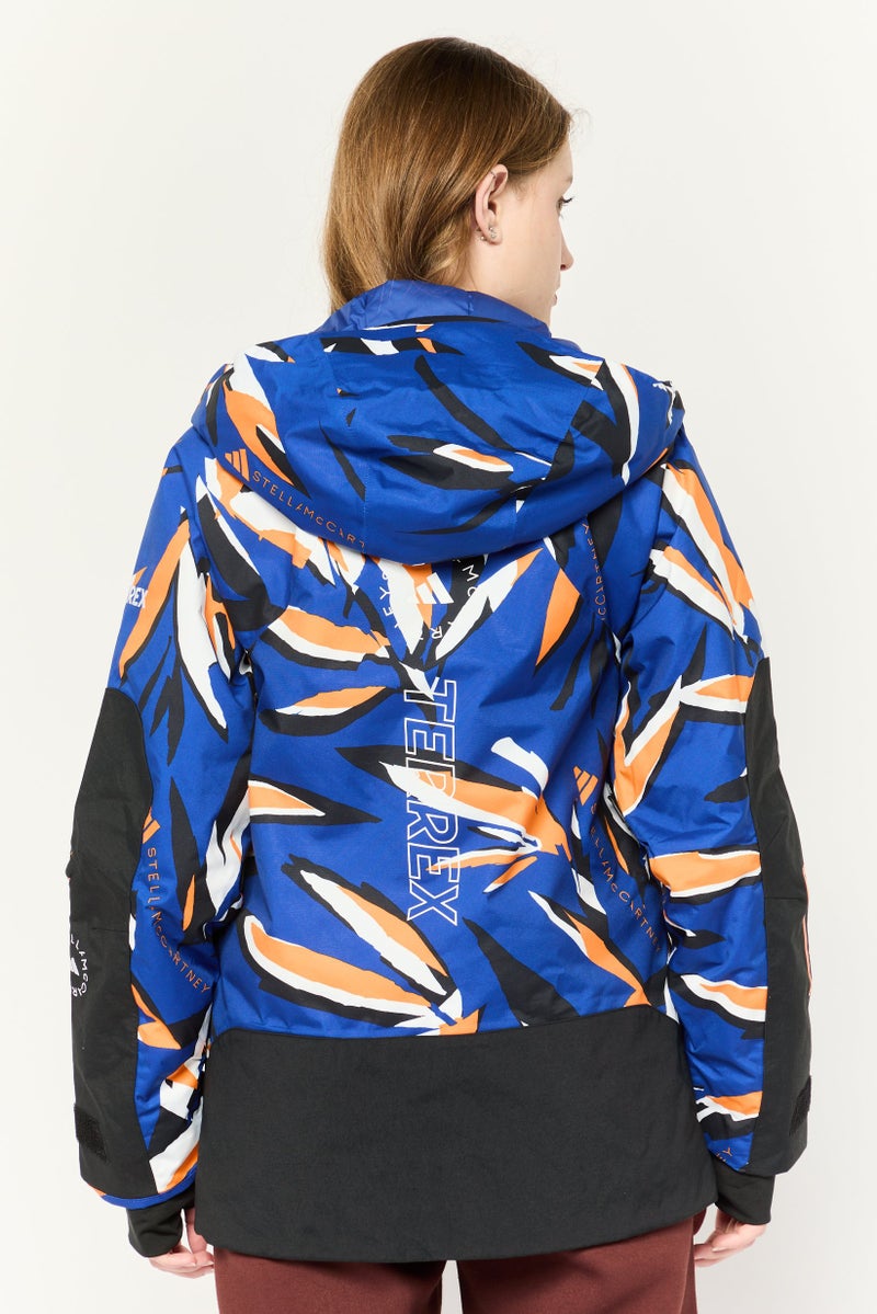 Adidas جاكيت رياضي نسائي بأكمام طويلة من أديداس بتصميم ستيلا مكارتني، خارجي، مزود بغطاء رأس، أزرق - Image 4