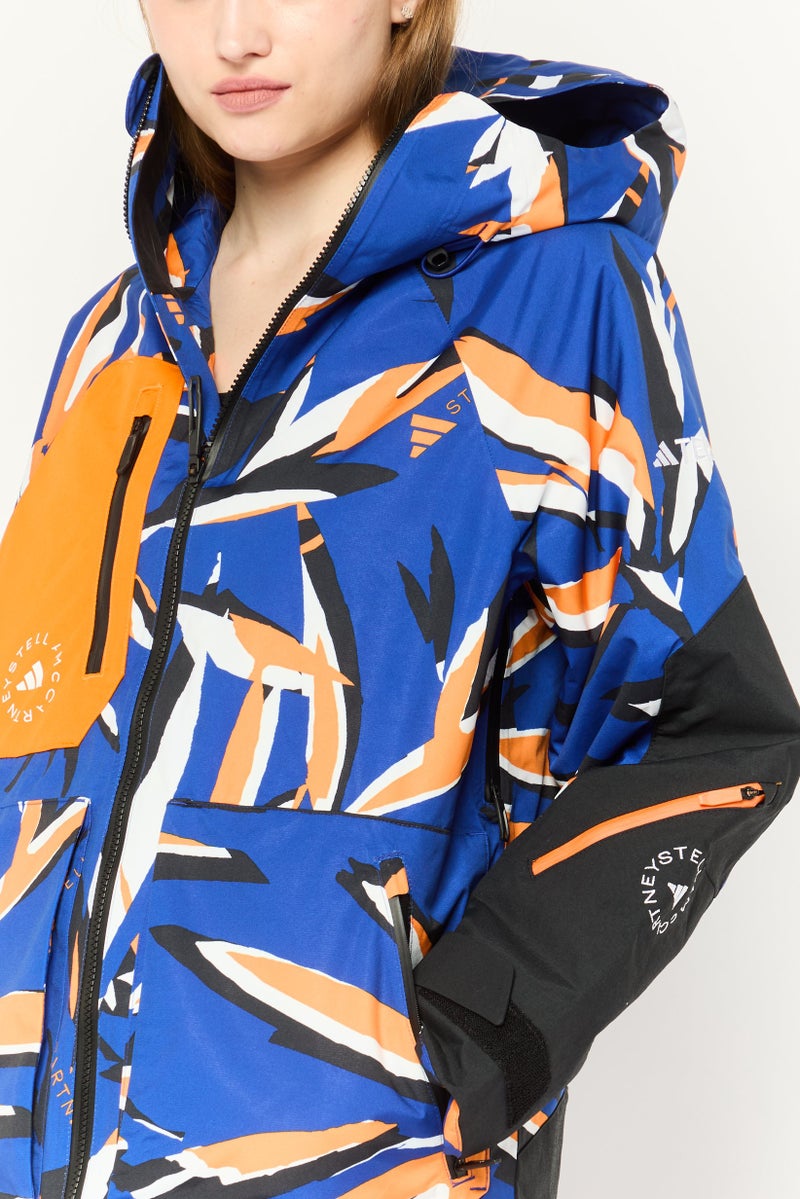 Adidas جاكيت رياضي نسائي بأكمام طويلة من أديداس بتصميم ستيلا مكارتني، خارجي، مزود بغطاء رأس، أزرق - Image 3