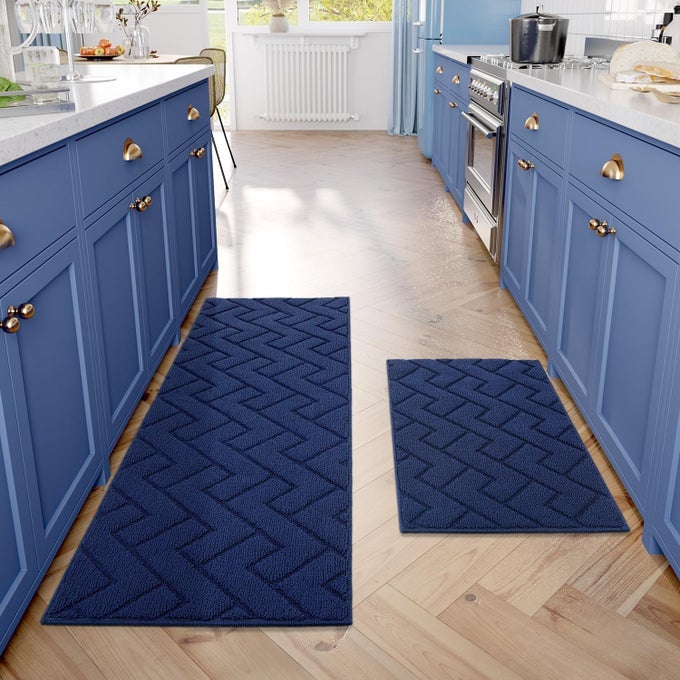 KITCHEN RUGS AND MATS SETS2 PIECES SUPER ABSORBENT POLYPROPYLENE NONSLIP RUGSOFT COMFORT FLOOR MATWASHABLE FOR KITCHENHALLWAYOFFICESINKLAUNDRY20 X 31520 X 48NAVY BLUE