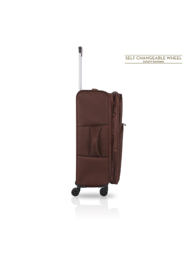 توتشي تريبليتا طقم حقائب سفر ترولي بغلاف ليّن 3 قطع بني 85 x 32 x 52 سم T0358 Brown - Image 4