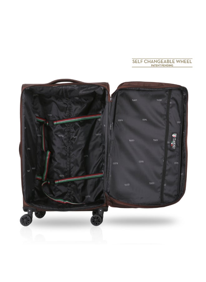 توتشي تريبليتا طقم حقائب سفر ترولي بغلاف ليّن 3 قطع بني 85 x 32 x 52 سم T0358 Brown - Image 5