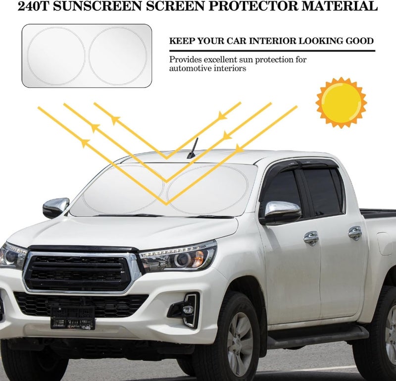 Woanger Windshield Sun Shade Foldable Car Front Window Covers for Car Accessories Sun Heat UV Rays Visor Protector Protection for Universal Cars SUV Truck (Solid Style) - Image 3