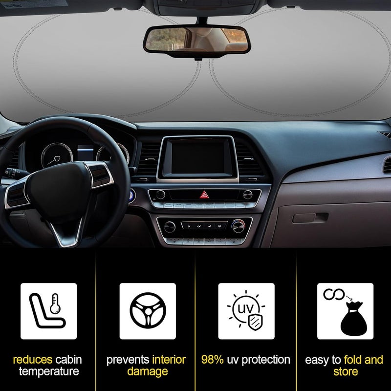 Woanger Windshield Sun Shade Foldable Car Front Window Covers for Car Accessories Sun Heat UV Rays Visor Protector Protection for Universal Cars SUV Truck (Solid Style) - Image 5