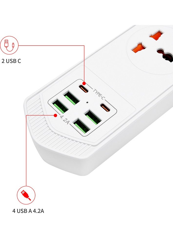 Teknomila 6 Usb 4-Way Multiple Socket 2 M Cable Current Protection Switched Extension Group Socket 3000W 2 Typec Black  - Image 4