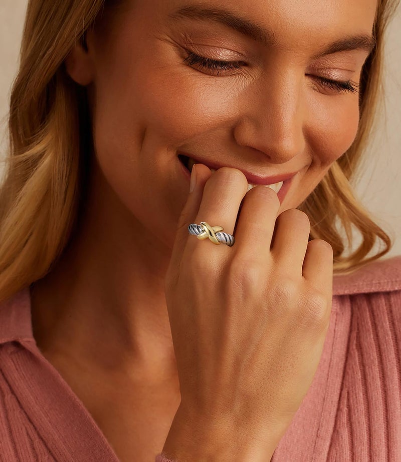 Aprilery Two Tone Rings for Women Cross Twisted Ring Cable Wire Fashion Statement Rings Jewelry Gift (Cable Cross A, 6) - Image 2