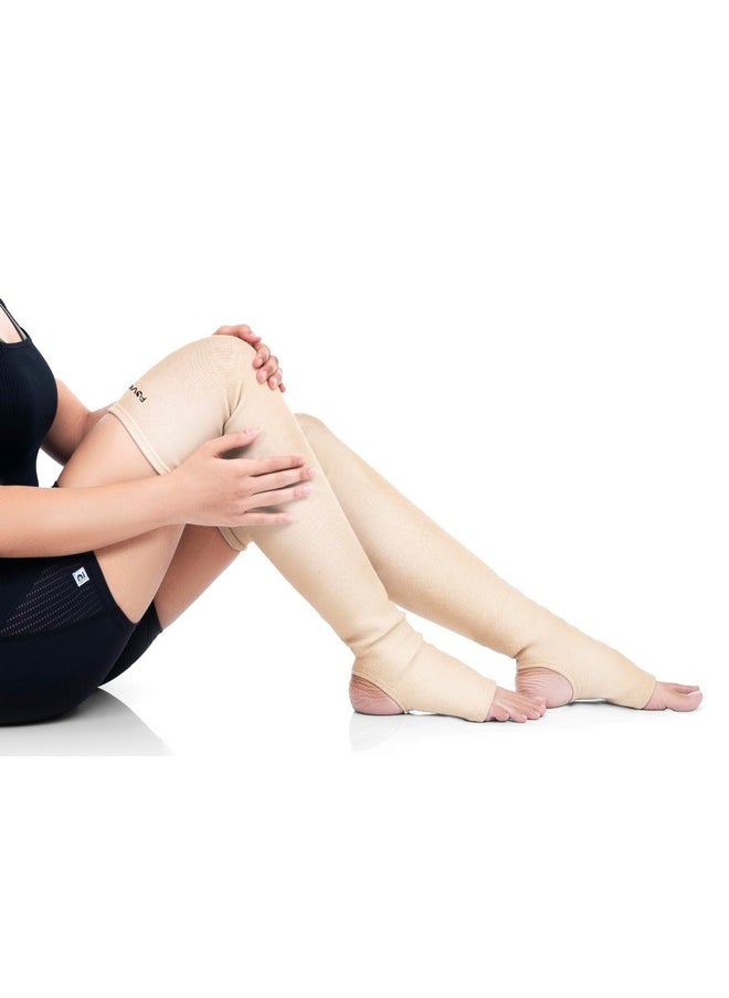 FOverA FOVERA Varicose Veins Compression Stockings (Above Knee), Open Toe Thigh High Sleeves for Swelling, Edema, Sore & Aching Legs, Pain Relief & Post Pregnancy, for Men & Women (Size - L, 1 Pair)  - Image 1