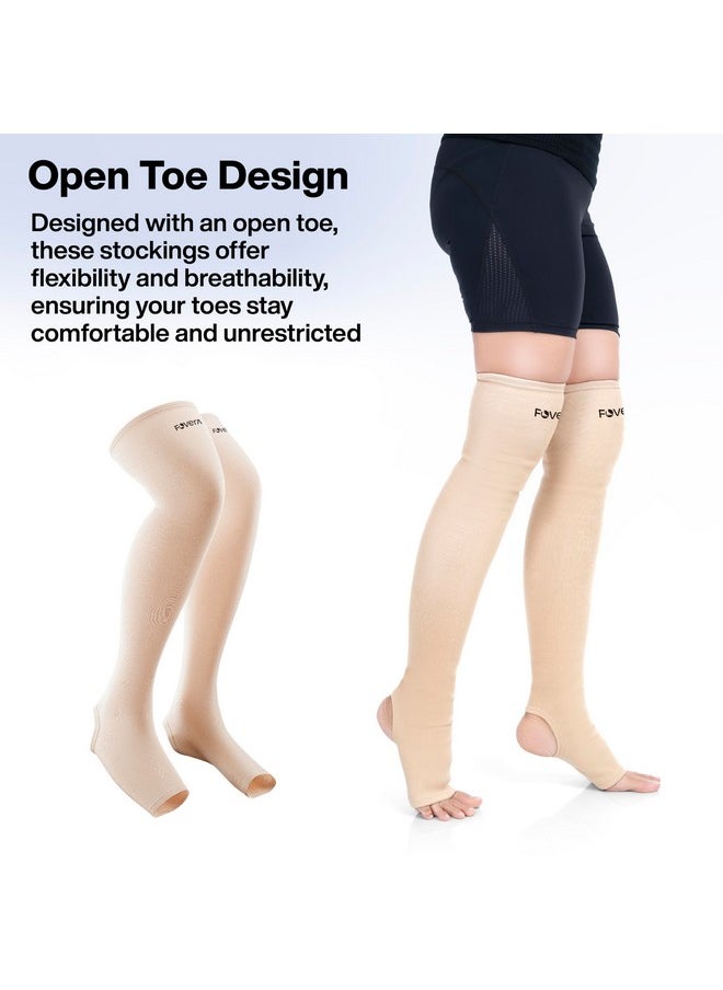FOverA FOVERA Varicose Veins Compression Stockings (Above Knee), Open Toe Thigh High Sleeves for Swelling, Edema, Sore & Aching Legs, Pain Relief & Post Pregnancy, for Men & Women (Size - L, 1 Pair)  - Image 5